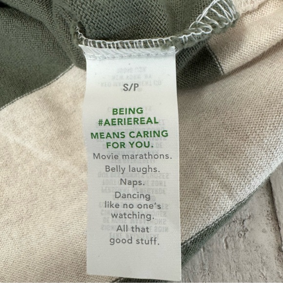 Aerie Oversized Striped Rugby Shirt NWOT size Small Cropped Olive Green - Picture 6 of 9
